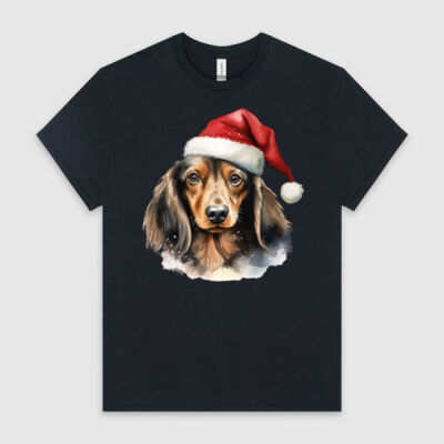 LONGHAIRED DACHSHUND HEAD WITH SANTA HAT FOR CHRISTMAS - HeavyCotton™ Tee Thumbnail